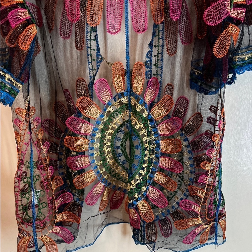 Asha NWT Colorful Sheer Embroidered Kimono OS - Picture 12 of 13